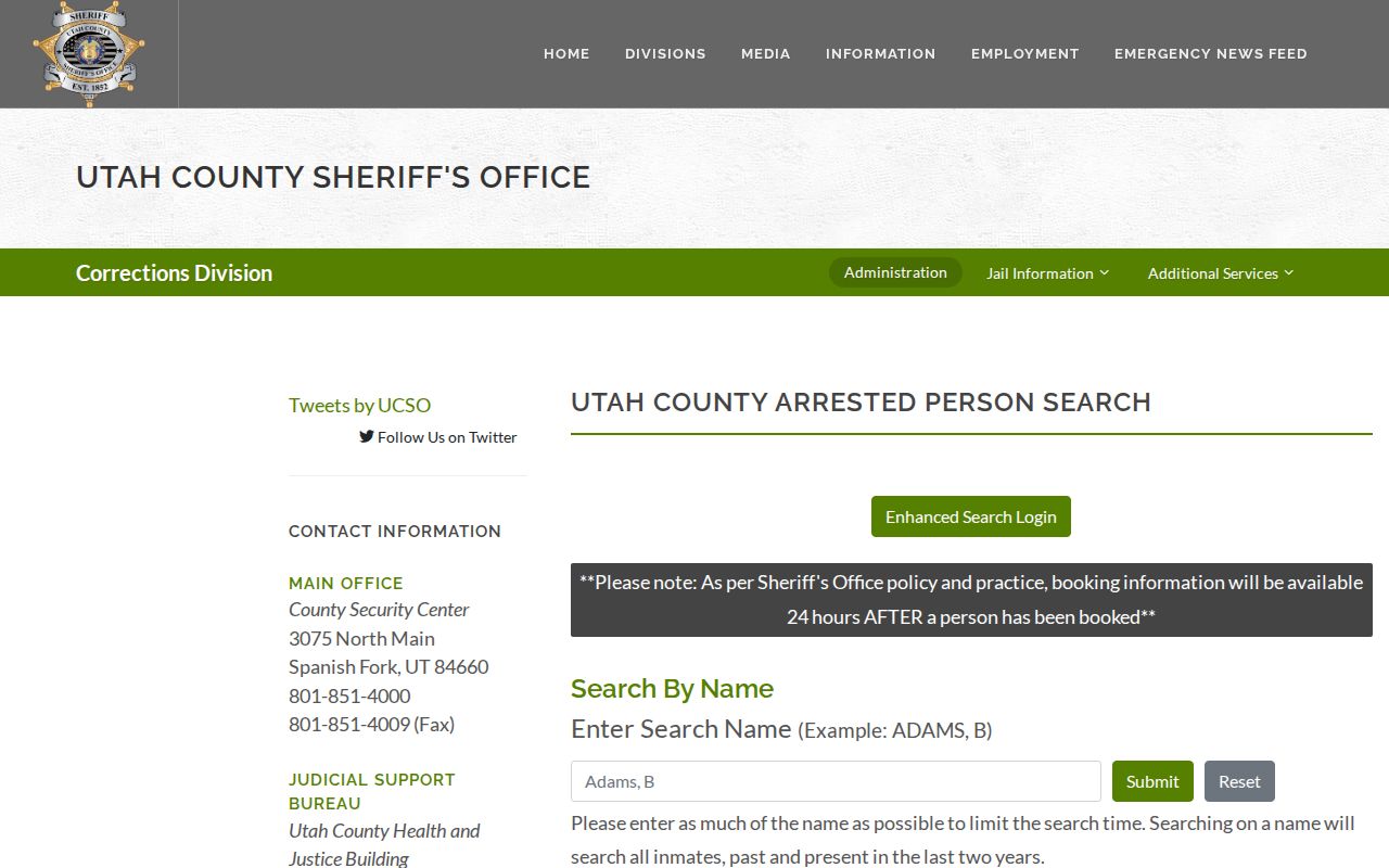 Springville people search using the Utah County jail roster