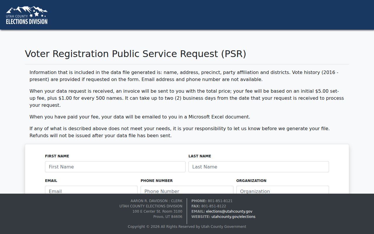 Springville voter records request with city and precinct filters