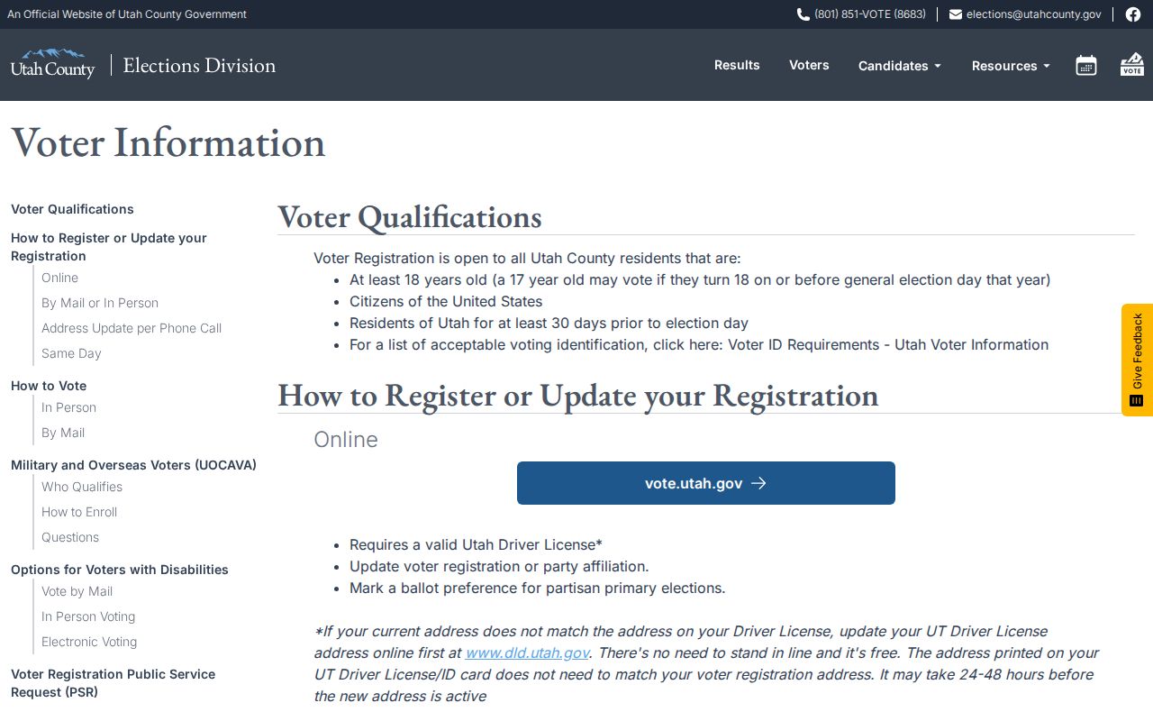 Springville voter records information from Utah County Elections